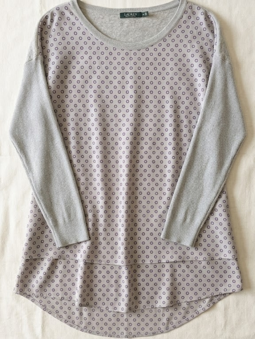 Lauren Ralph Lauren Geometric Mixed Media Layered Tunic Grey Plus Size Curvy